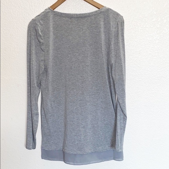 WHBM Gray V Neck Sparkle Detail Long Sleeve Top - Picture 9 of 10